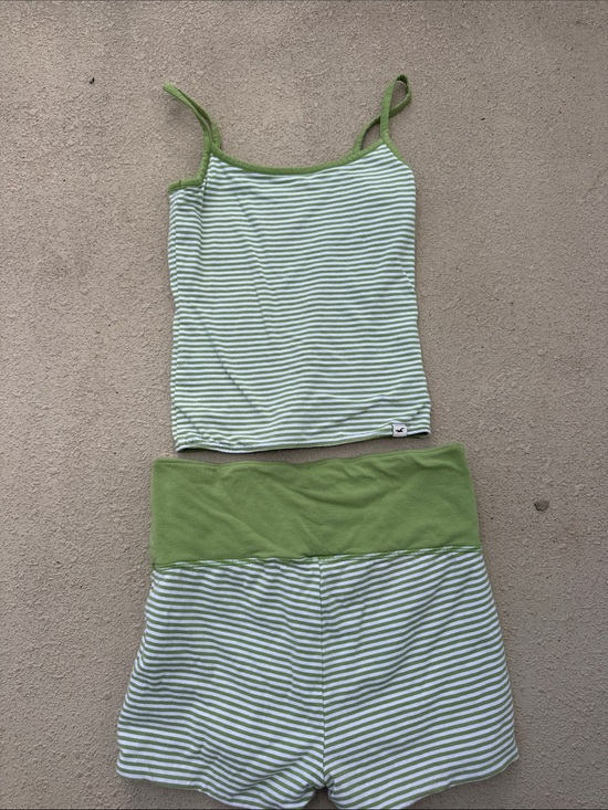 Hollister Tops - Hollister Green and White Striped Cotton Tank Top